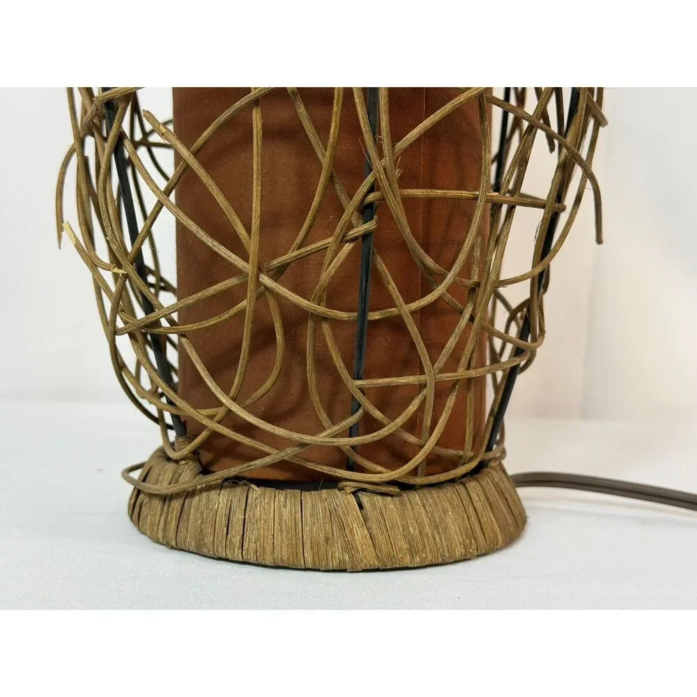 VTG Mid Century Noguchi Like Table Lamp Bamboo Ambient Hurricane Wood Boho WORKS